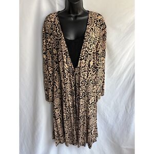 WRII Vintage Brown Black Kimono Dress Retro Size XL/2XL Acetate Blend House